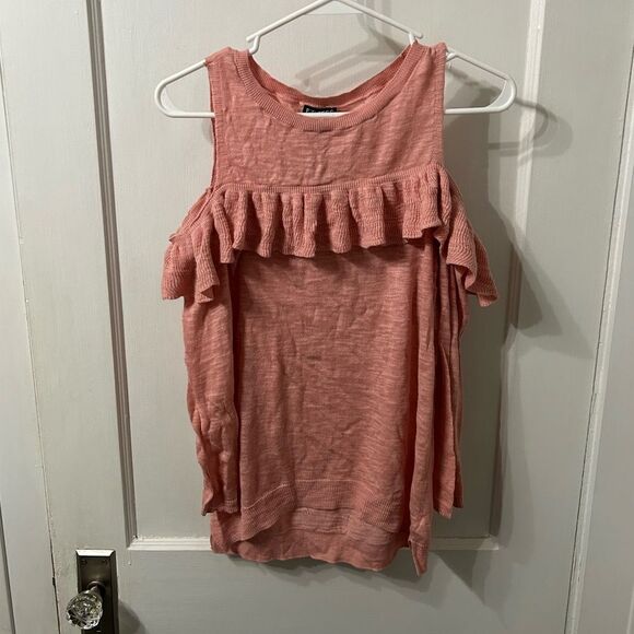 Express Pink Ruffle Cold Shoulder Top - Picture 2 of 5